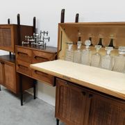 Rare Italian midcentury design modular teak webbing wall unit cabinet