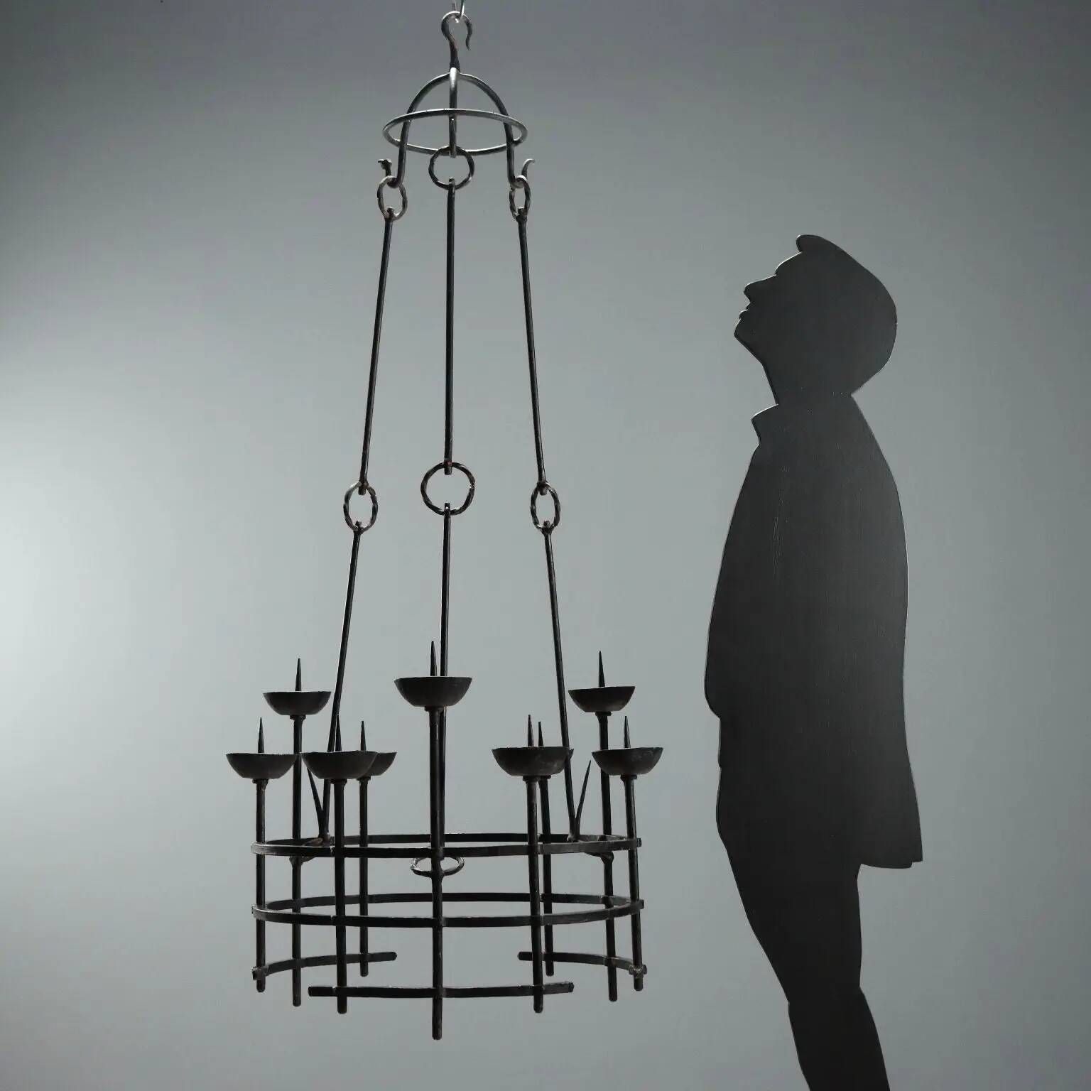 Antique wrought iron chandelier A. Gerardi Italy 19th century