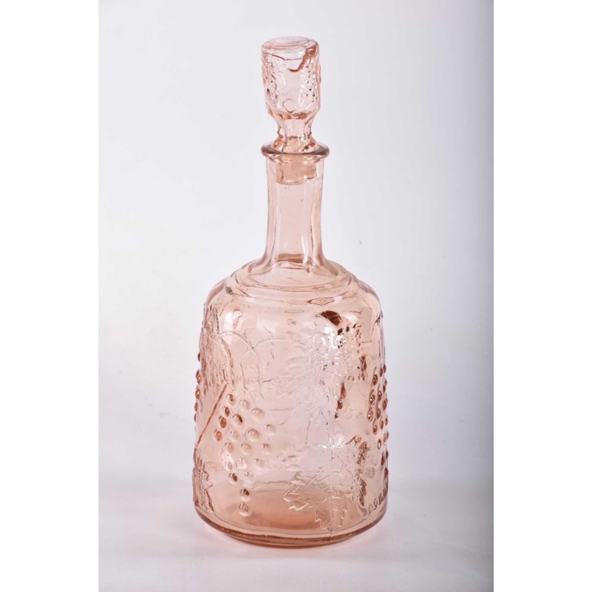 Vintage pink carafe with stopper / cap | brocante glass wine bottle / wine decanter