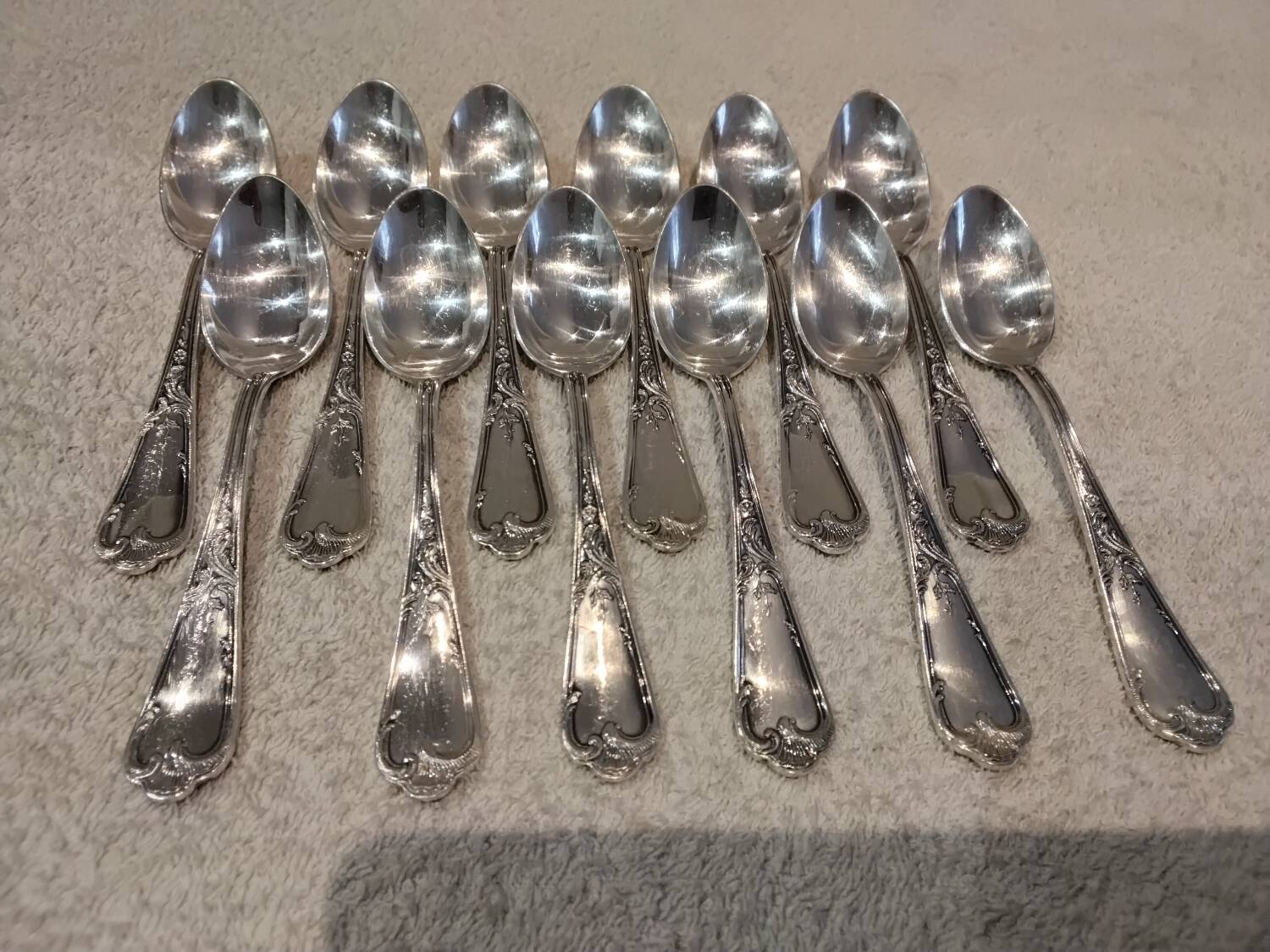 12 silver-plated metal teaspoons, Ercuis silversmith, Louis XV 29