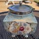ENGLISH PORCELAIN BISCUIT BARREL ALICE BLUE AT TEA TIME DELICACIES