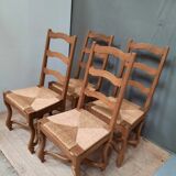 Series of 4 chairs "sheep's bones" with straw seats
