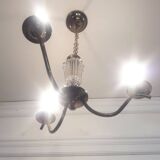 Chandelier 1950, 1960 3 lights gold metal and glass