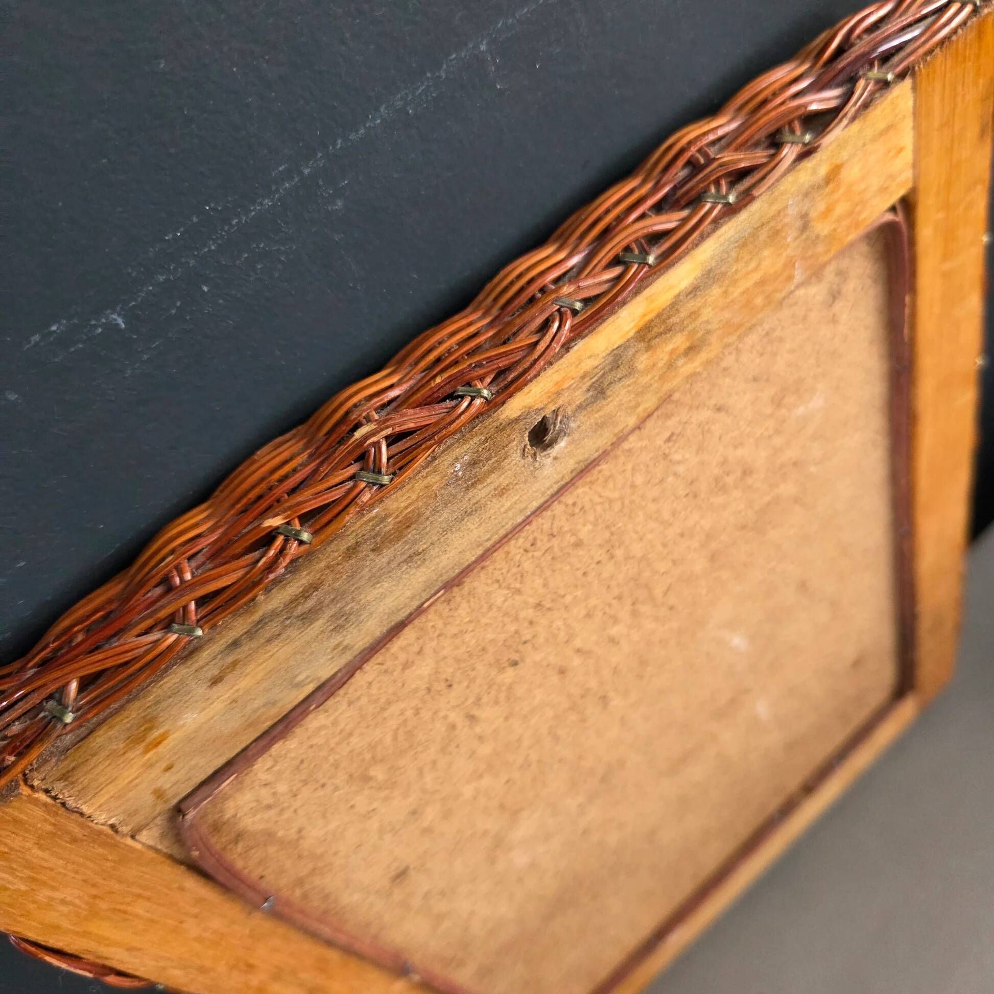 Vintage woven rattan mirror