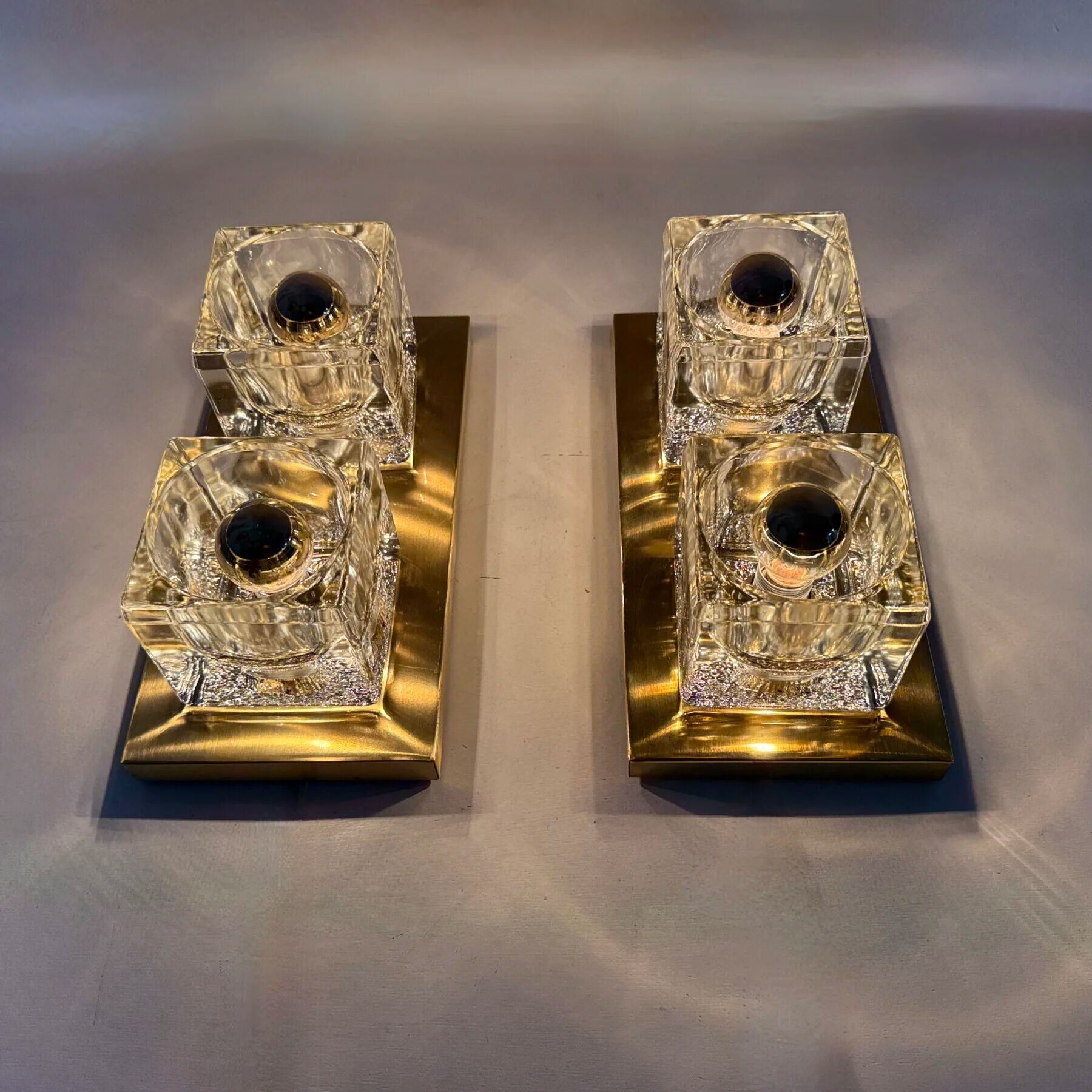 Pair of Peil & Putzler ice cube glass wall lamps, 1970s