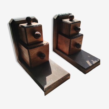 Set of 2 vintage wooden cube and olive bookends