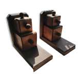 Set of 2 vintage wooden cube and olive bookends