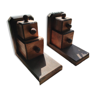 Set of 2 vintage wooden cube and olive bookends