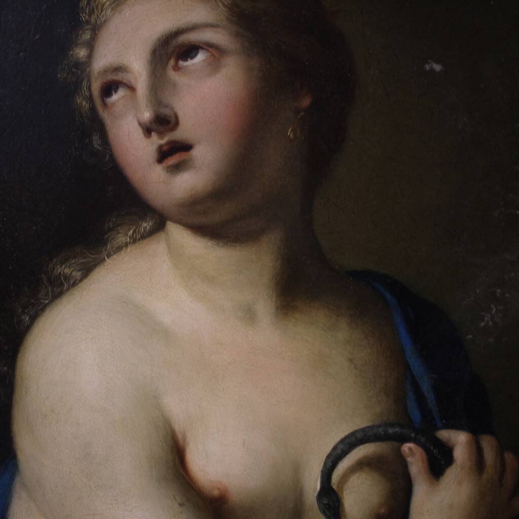 Peinture italienne du XVIIIe siècle sur cuivre, La Mort de Cléopâtre.