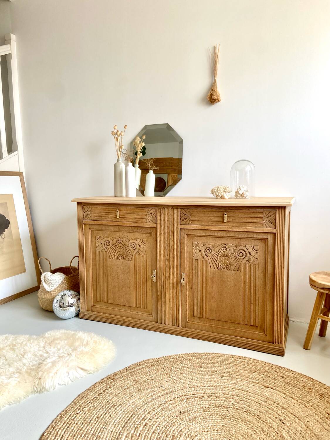 Grand buffet Art Déco en chêne massif - Enfilade vintage