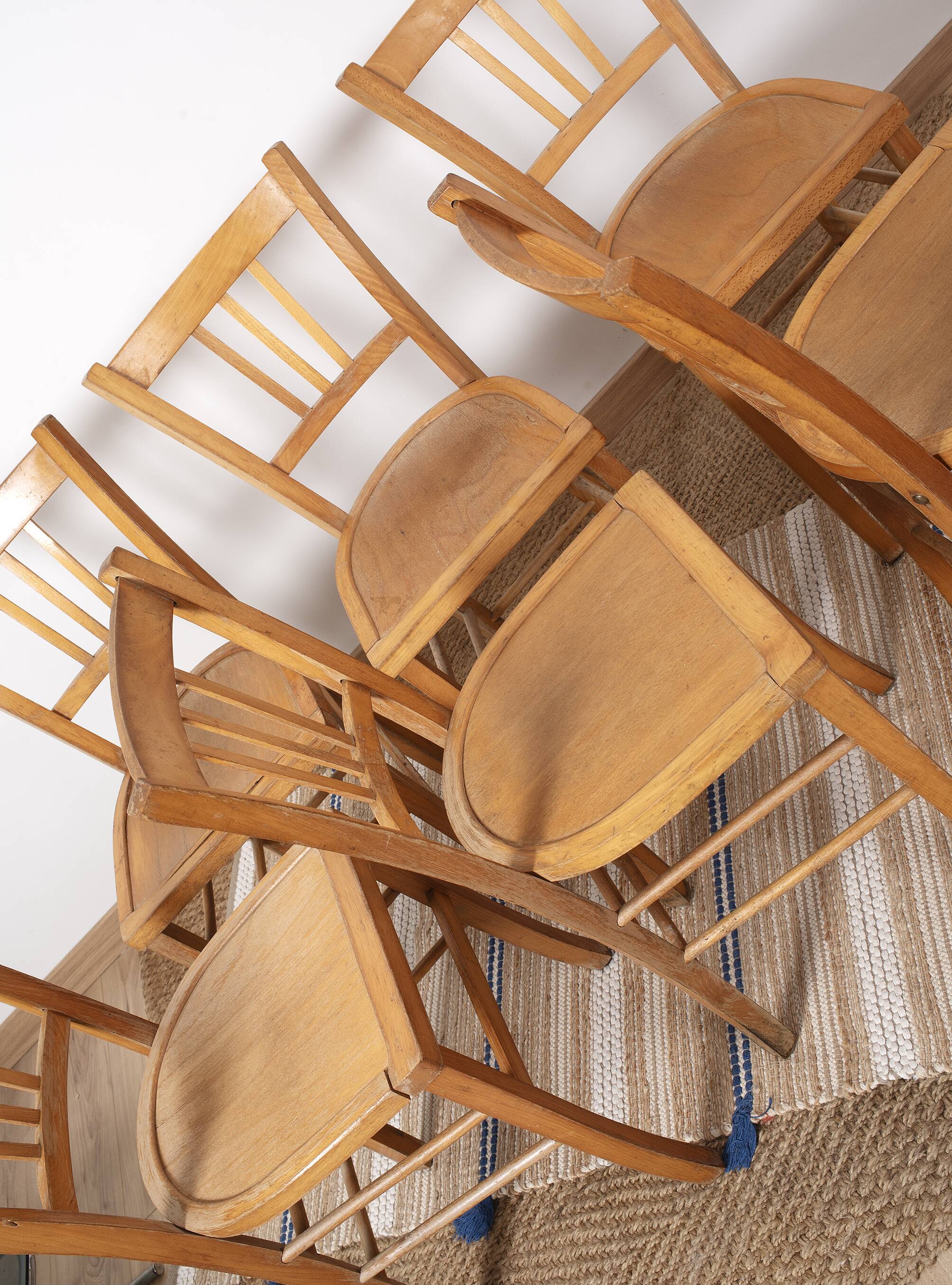 6 bistro chairs, blond wood, typical Luterma brand, 1950s-60s