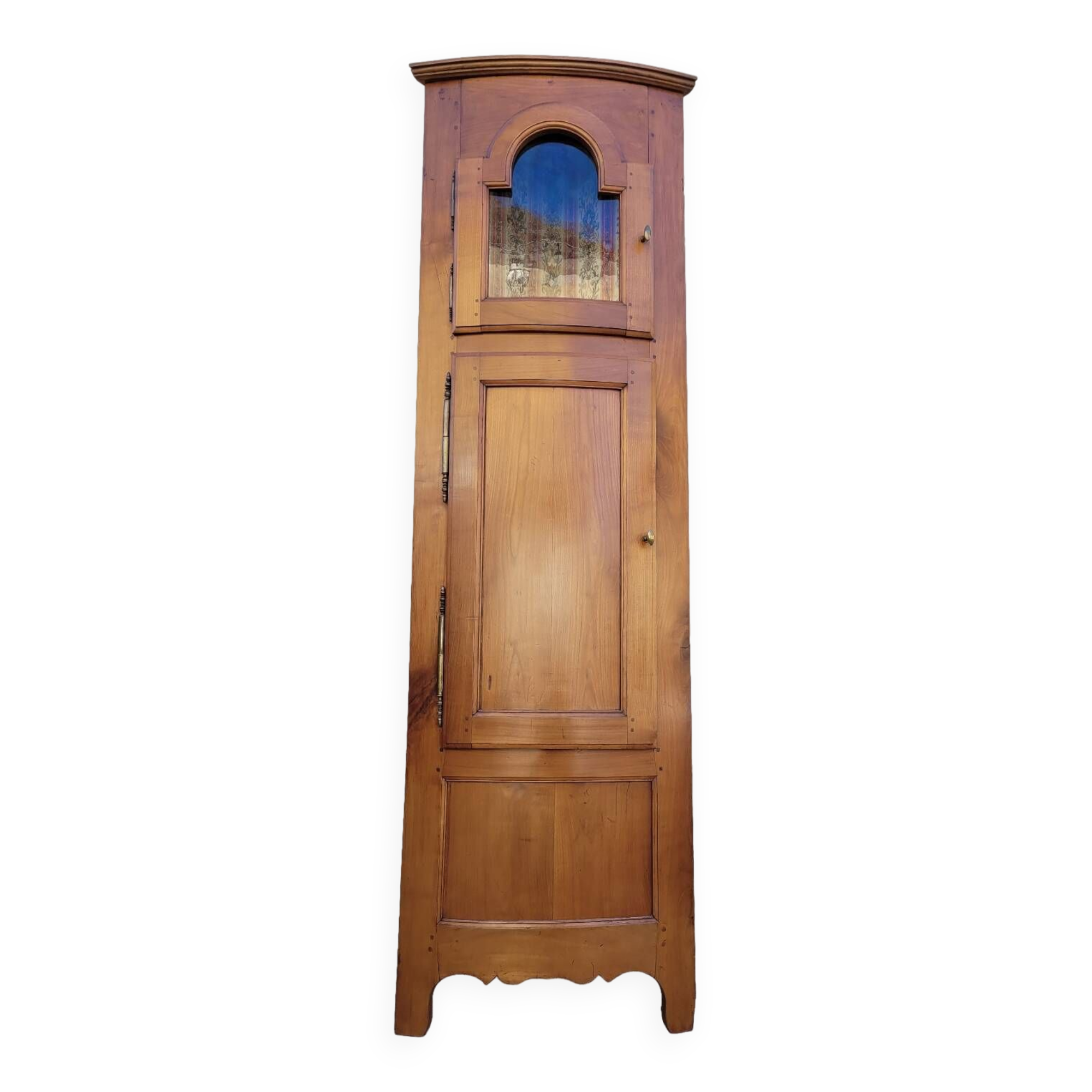 Corner glazed corner cabinet in old cherry wood 1900s