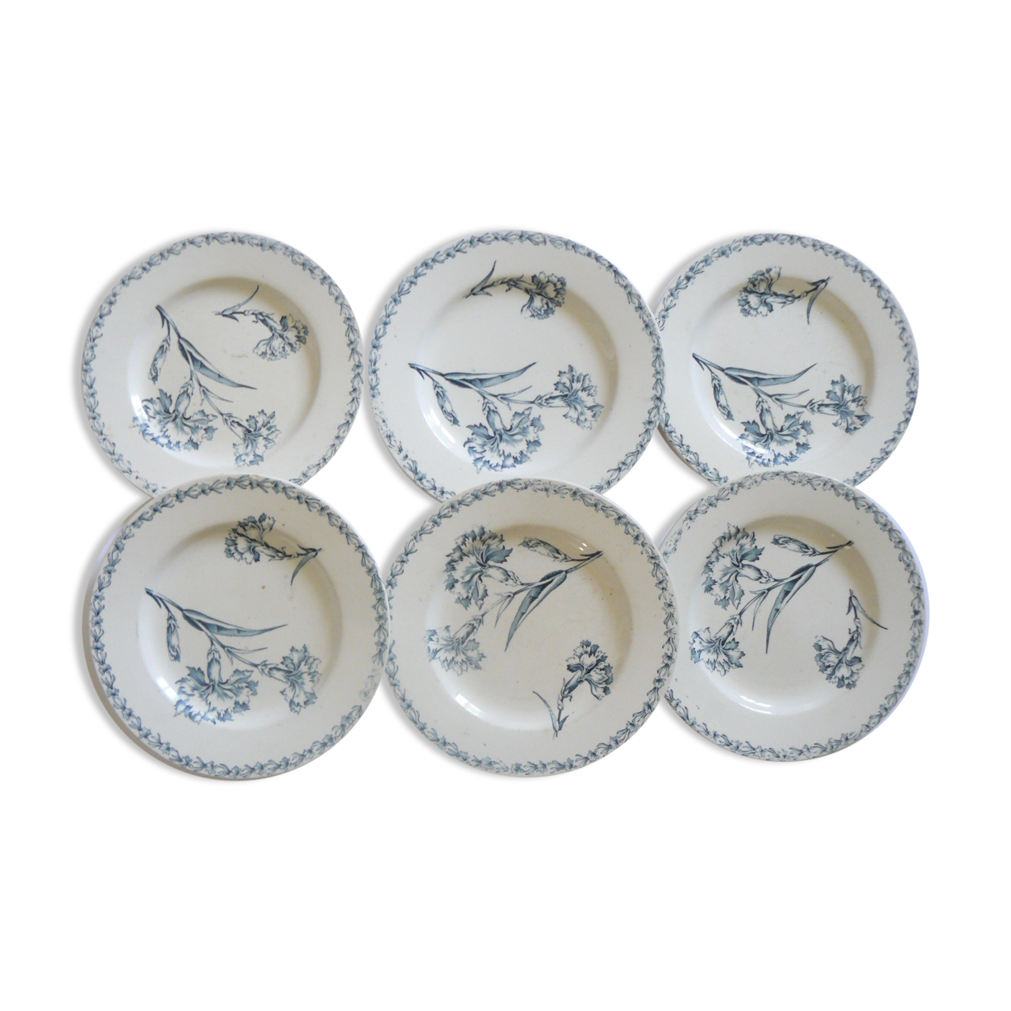 Lot of 6 plates flat "land of iron" model carnation