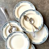 6 assiettes creuses Longchamp en terre de fer, service "Lily"