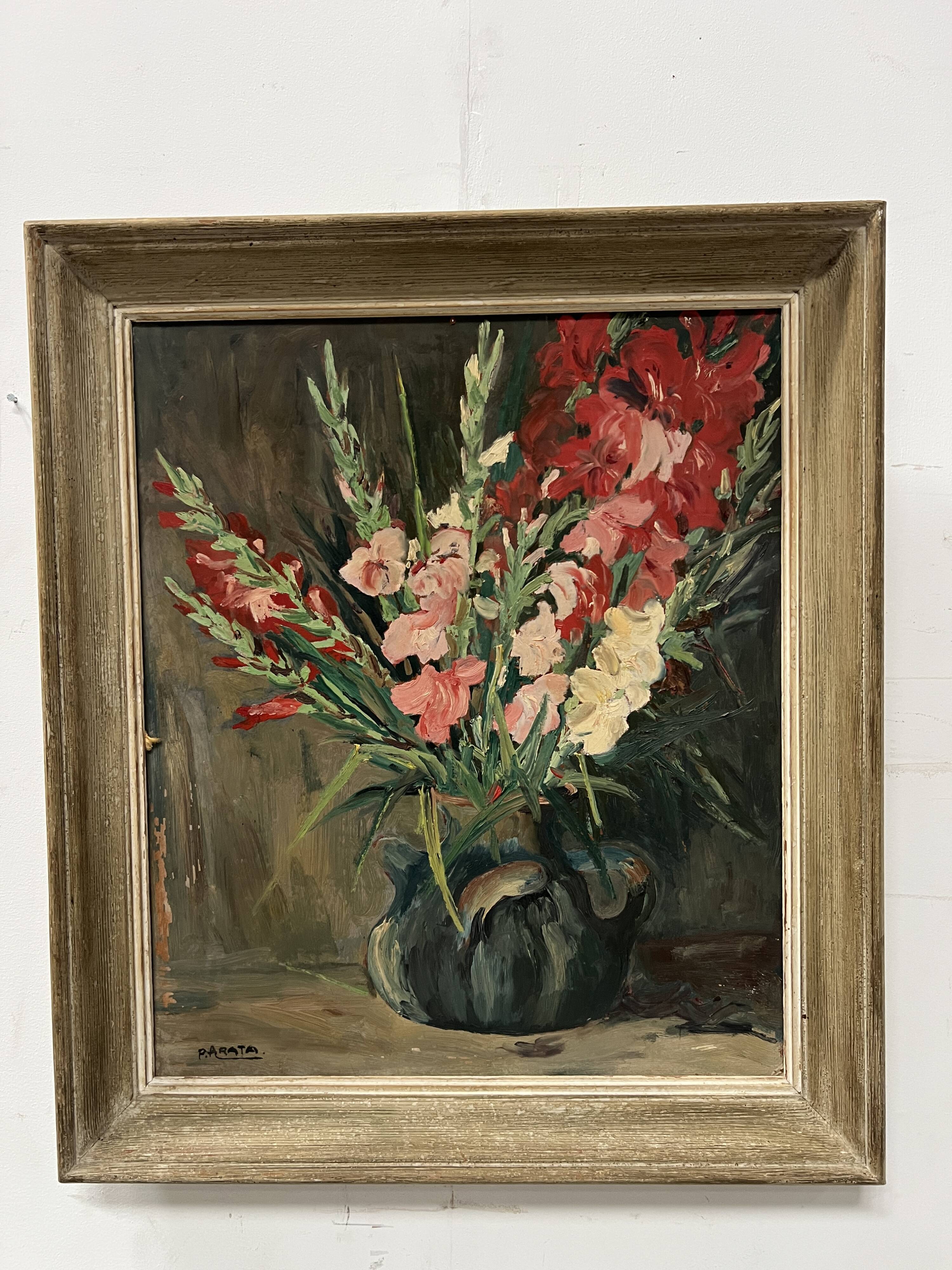 Oil on isorel "the bouquet of gladioli" signed p. arata 20th century