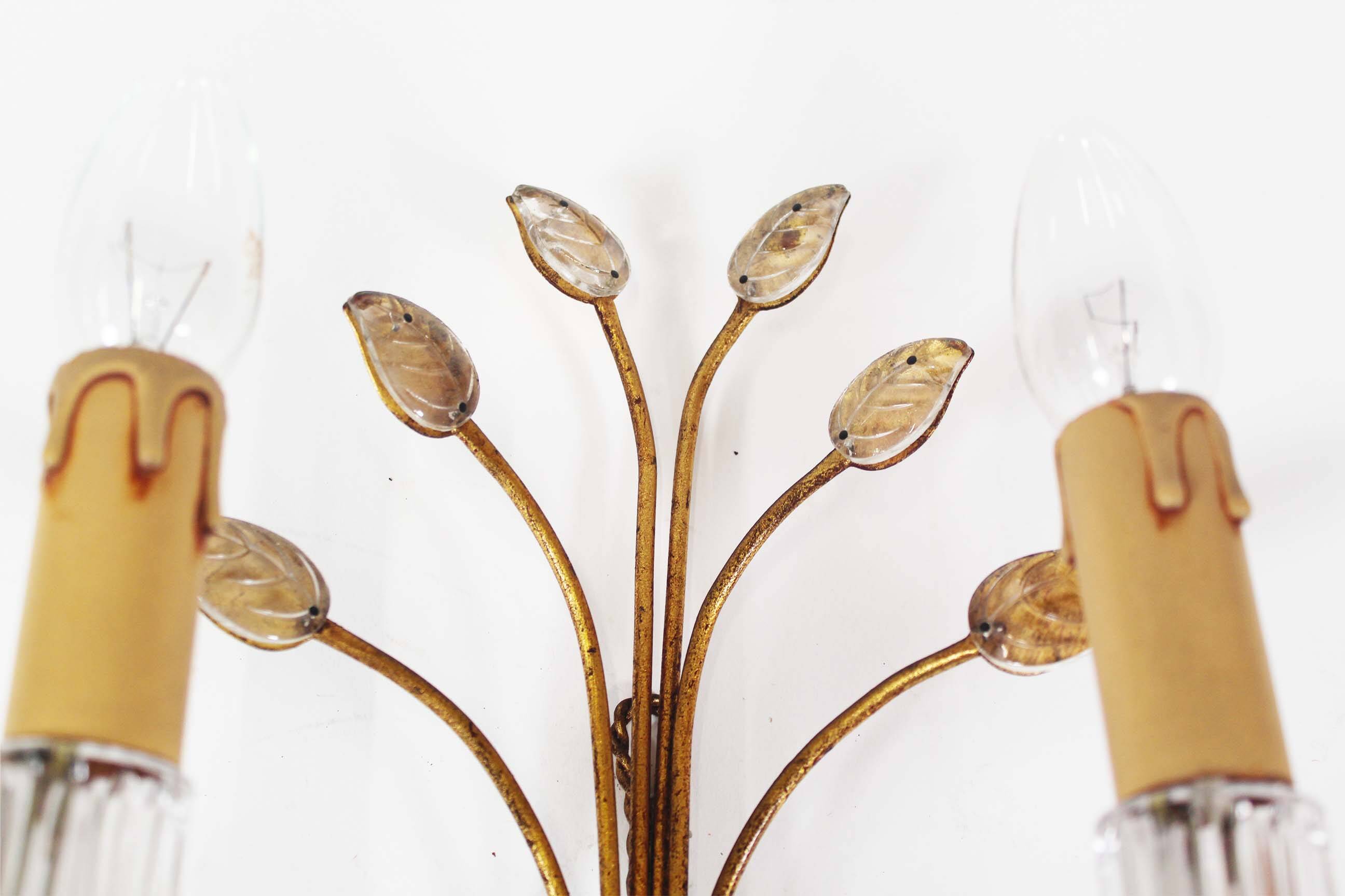 Single gilded and crystal florentine sconce by Banci Firenze.