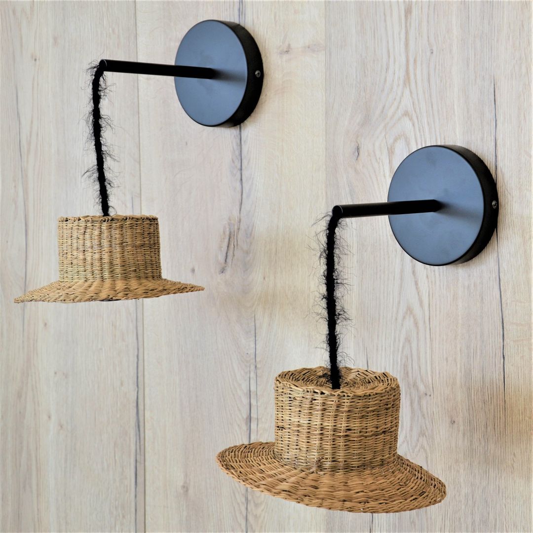 Pair of wall lamps mini straw hat