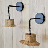 Pair of wall lamps mini straw hat