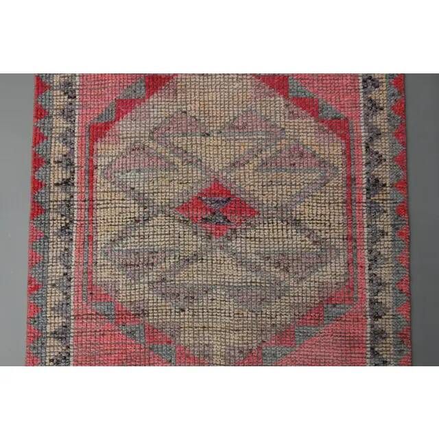 Vintage Turkish Hand-Knotted Wool Cotton Pink Runner Rug 98x330