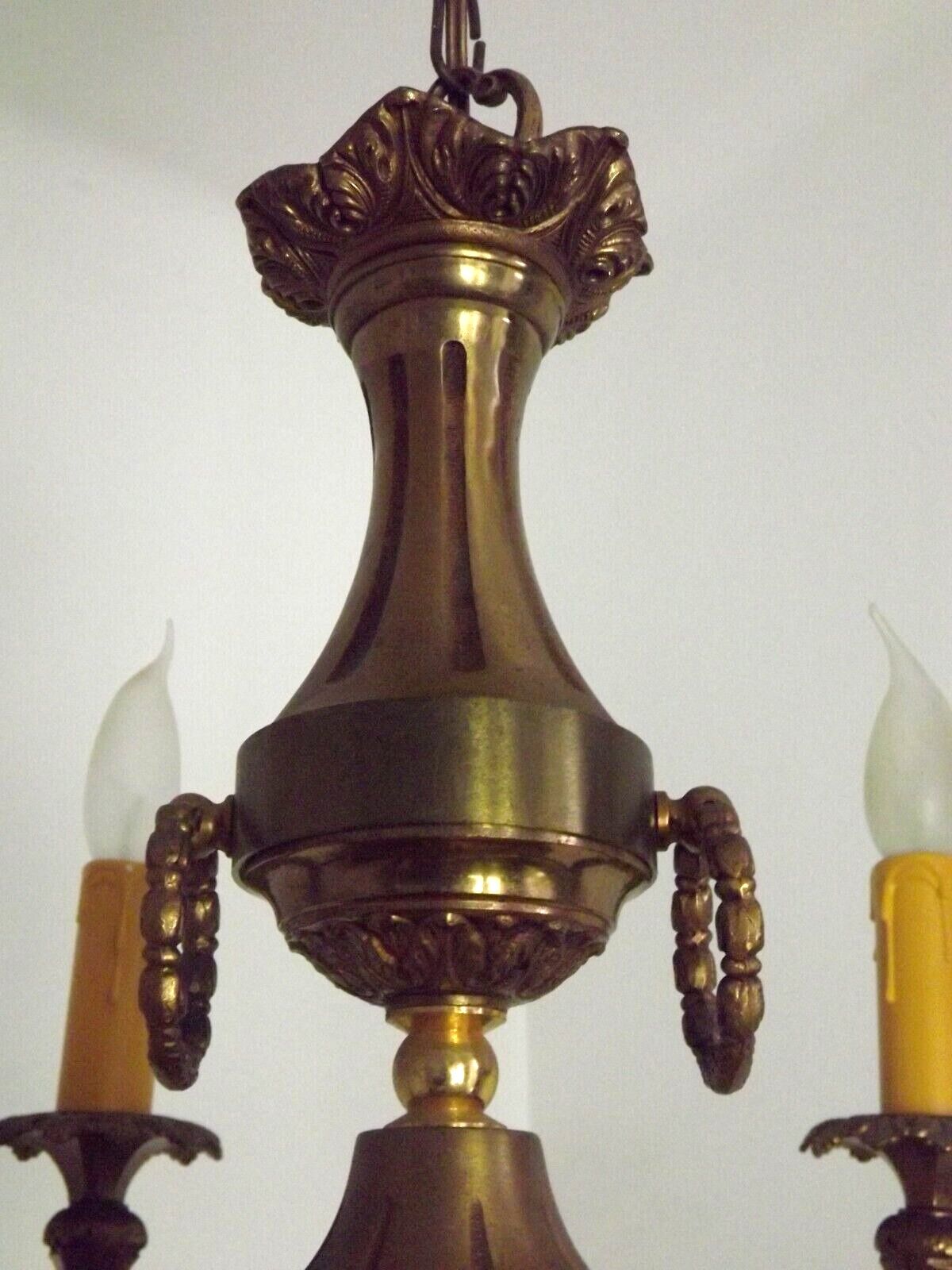 French vintage heavy brass 6 light empire style chandelier