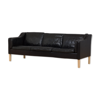 Mogens Hansen black aniline 3 seater sofa from the 70s.