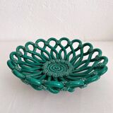 Vintage Vallauris green woven ceramic fruit bowl
