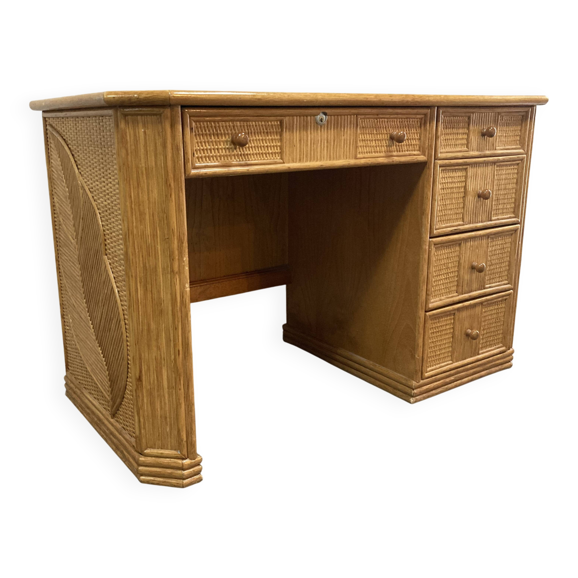 Unique desk in rattan or split rattan, Vivai del Sud style.