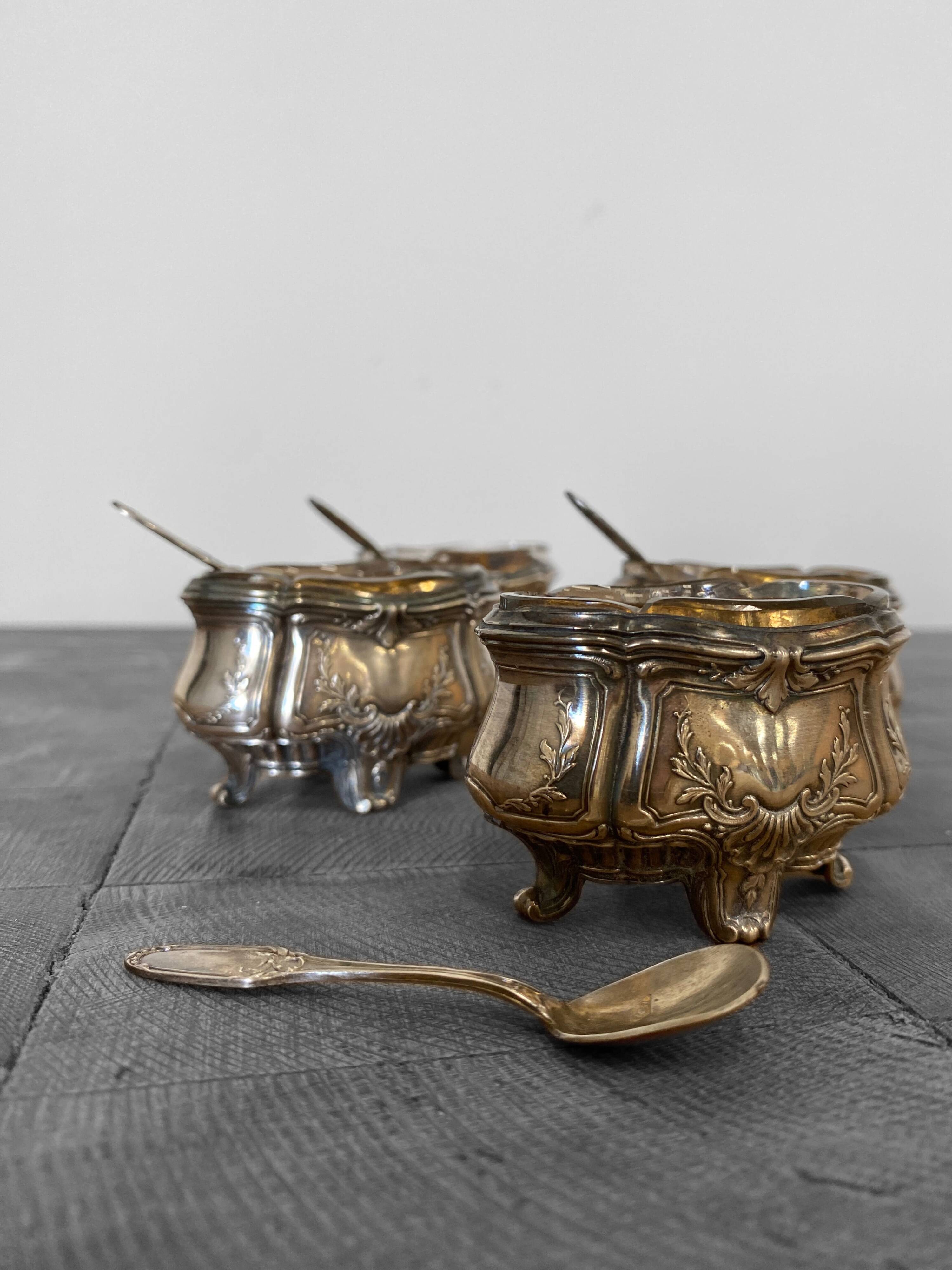 Set of 4 antique silver salt cellars