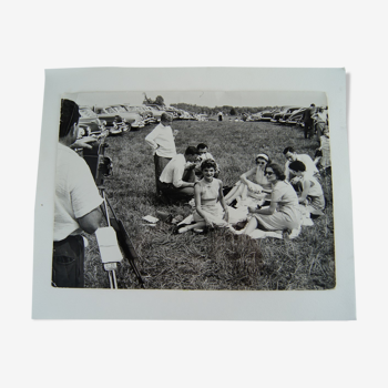 Black -white film print Jackie Kennedy on a picnic and photo shoot