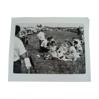 Black -white film print Jackie Kennedy on a picnic and photo shoot