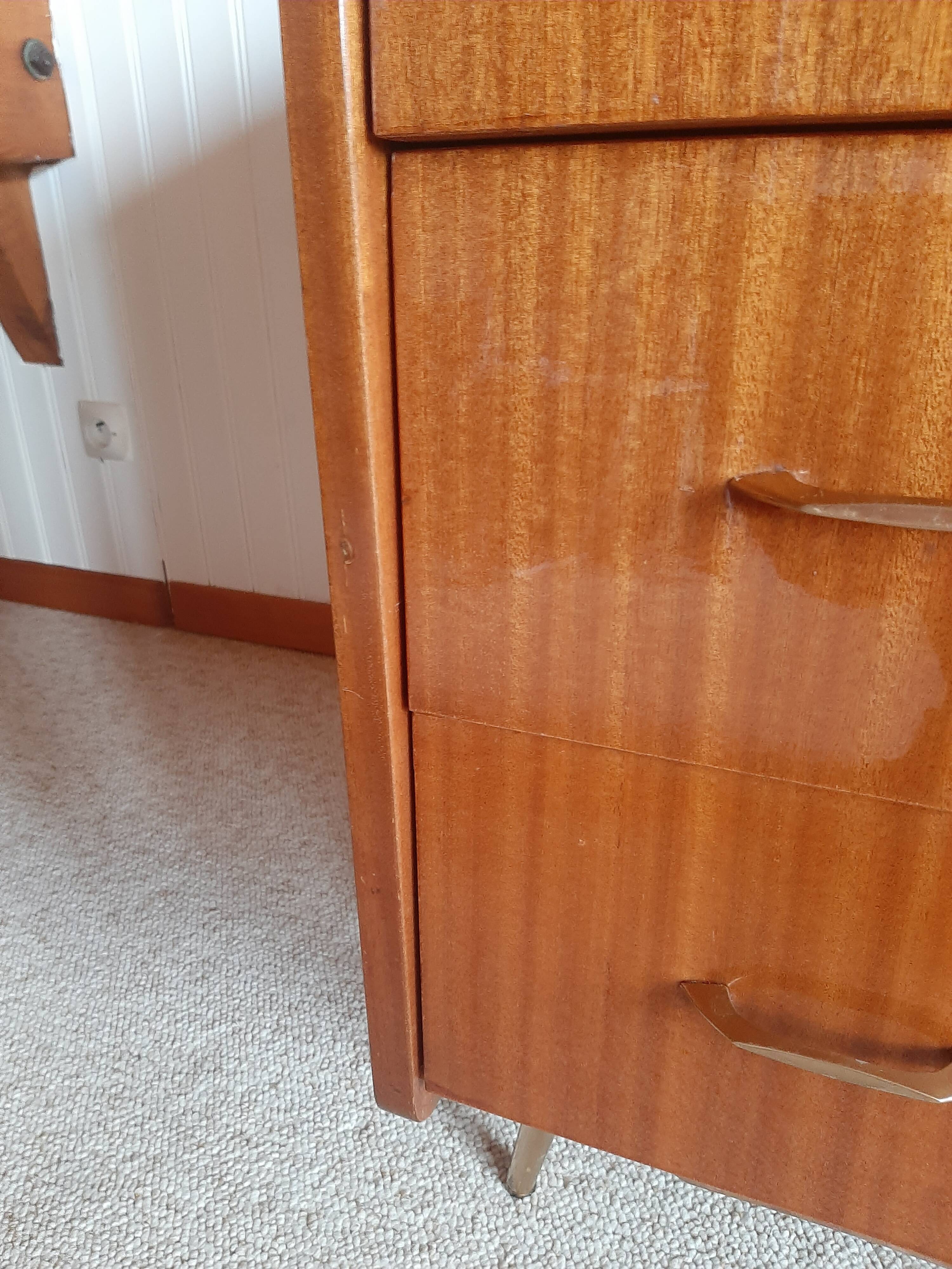 Vintage chest of drawers 3 drawers - varnished teak - Scandinavian style - retro patterns - 60s