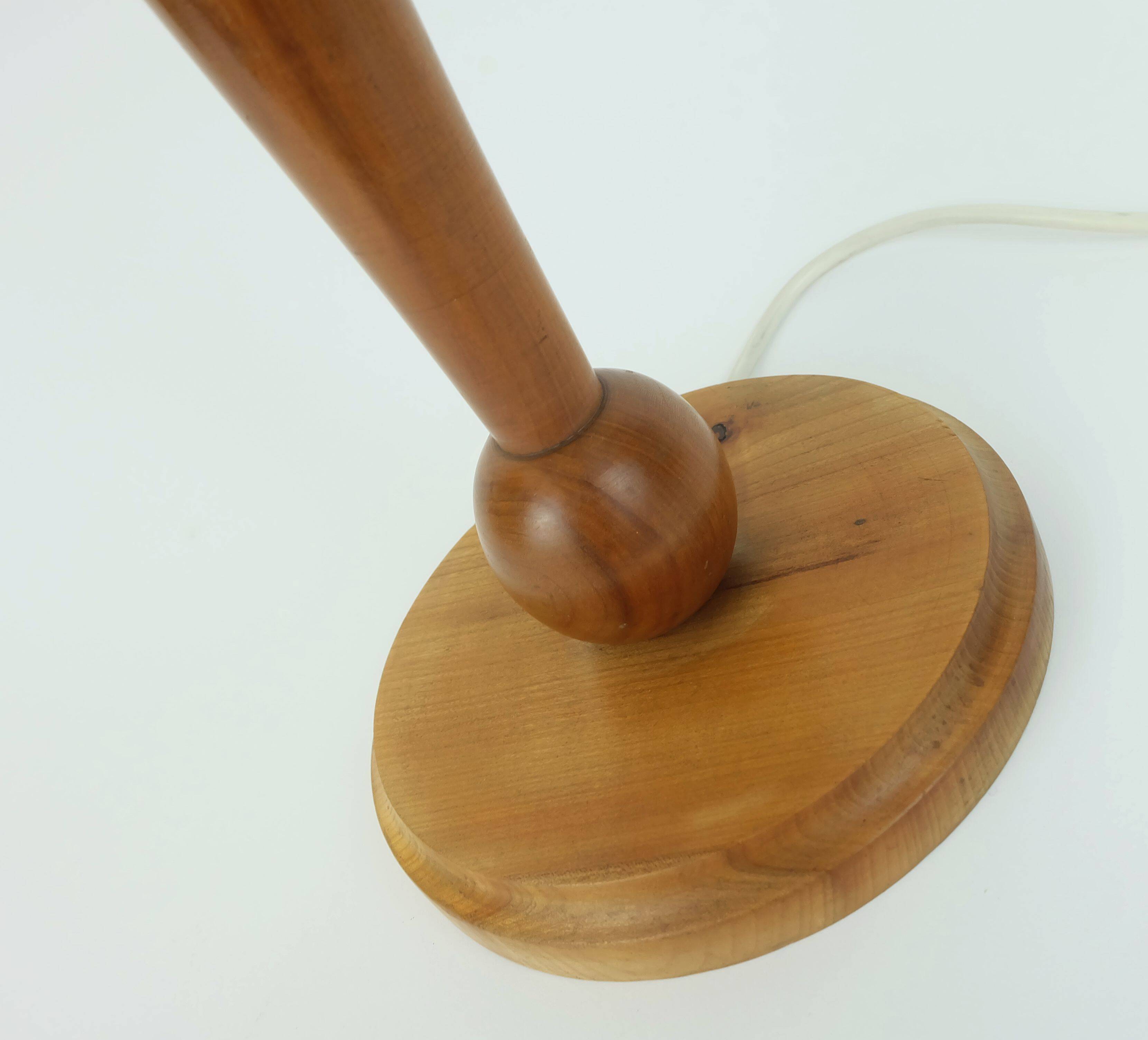 rare large mid century modern cocoon TABLE LAMP cherrywood base 1970s