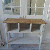 Vintage craft console furniture in pitch pine sublimated in a linen shade.