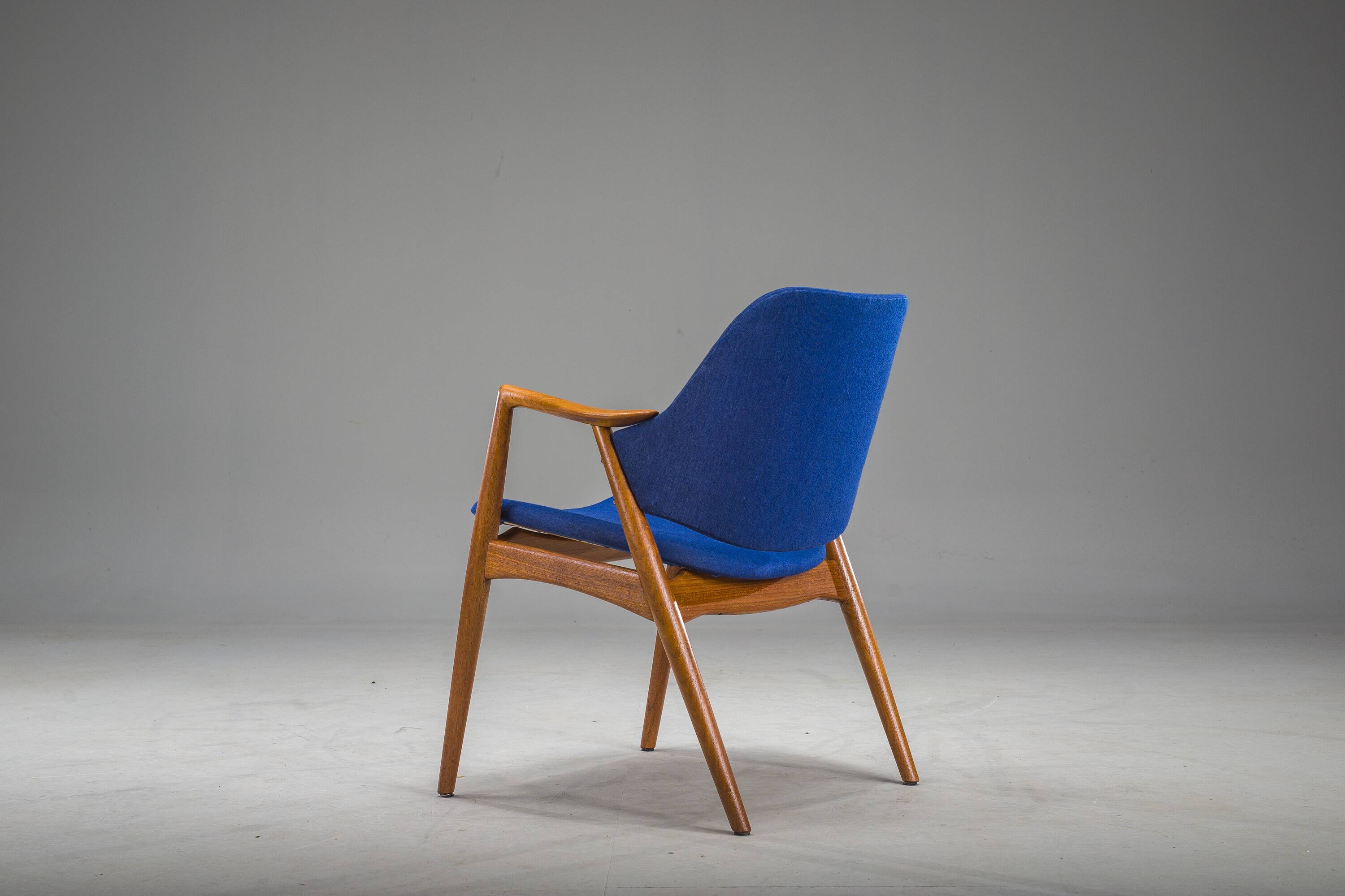 Armchair in Blue and Teak by Alf Svensson for Dux, 1960s