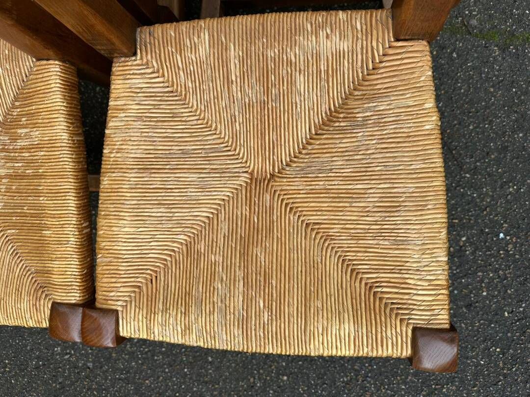 4 dining chairs made of solid wood with straw seats, farmhouse style, medium oak, 20th century, 110cm.
