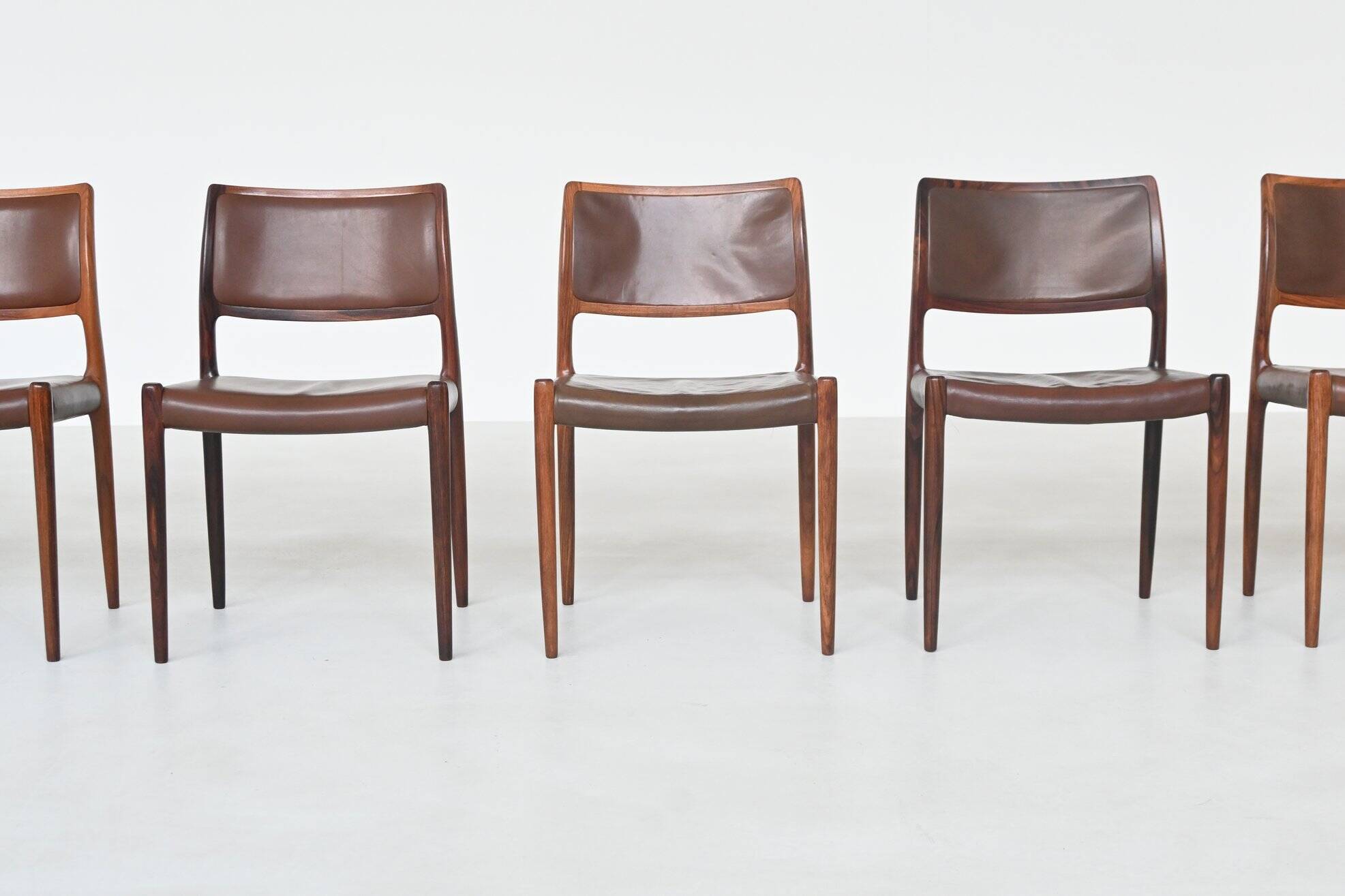 Niels Otto Moller model 80 dining chairs in rosewood Denmark 1960