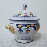 Hand-painted old Rouen earthenware soup tureen