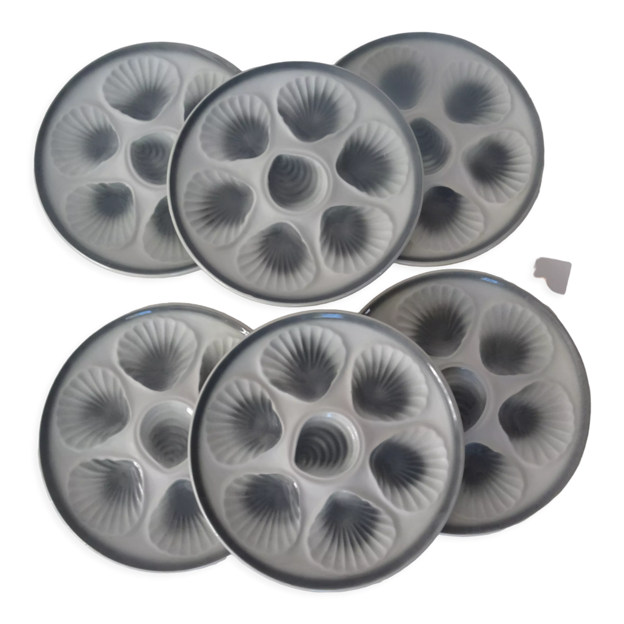 6 Plates oysters mills wolves 430112 shade of gray faience L1