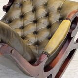 1950s, Chesterfield rocking chair, furniture leather, teak wood.