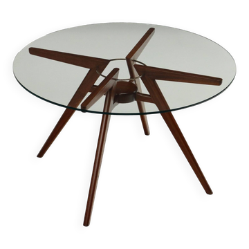 Vintage coffee table in beech and glass Argentina 1950s