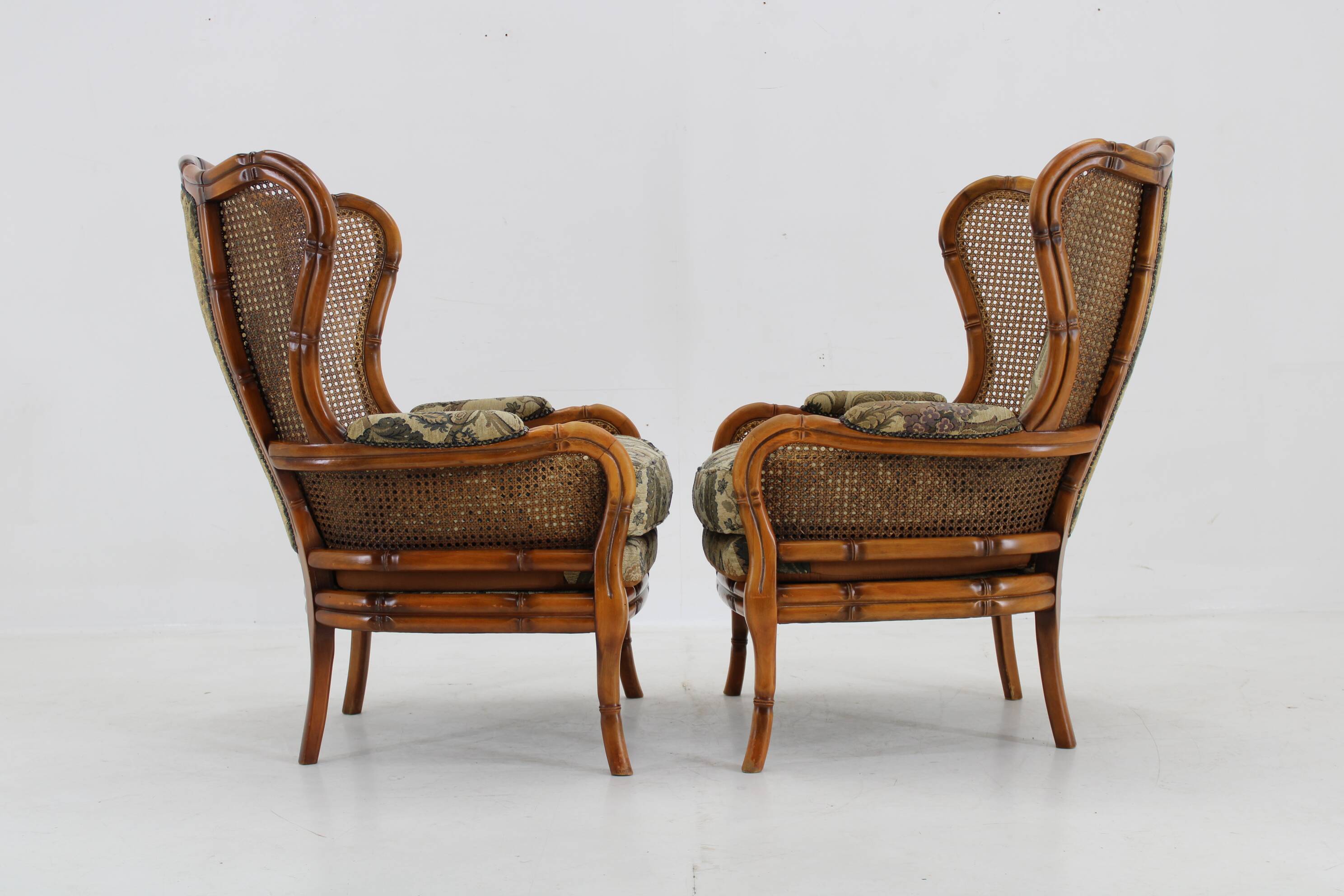 1960s Pair of Rattan Armchairs , Italy