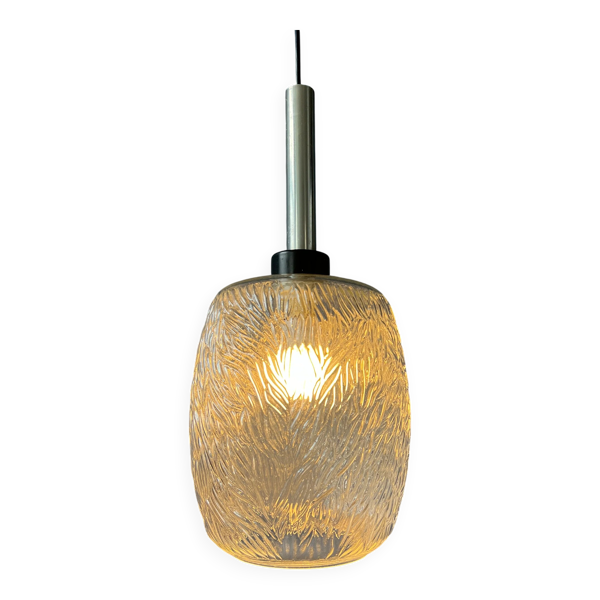 Suspension en verre transparent à motif, style mid-century