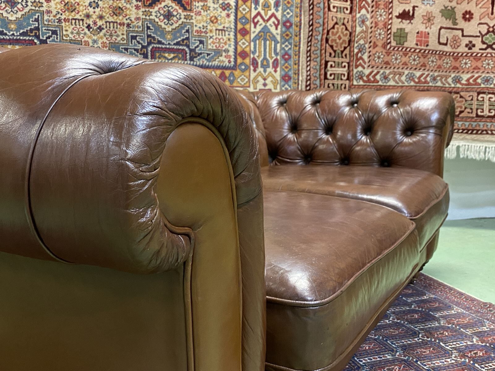Chesterfield 3-seater cognac leather sofa from the 1980s