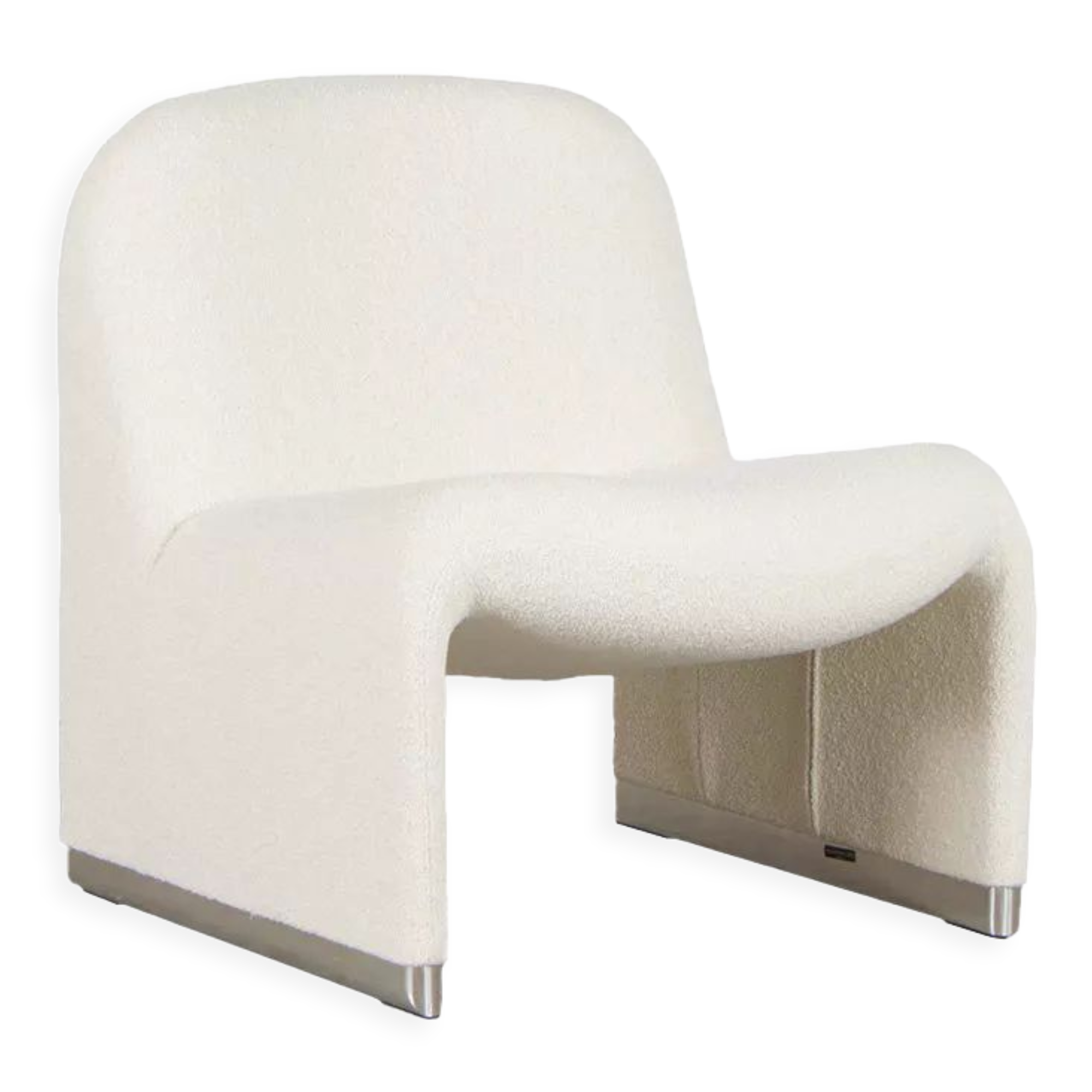 Giancarlo Piretti Alky Lounge Chair in White Bouclé Fabric for Anonima Castelli