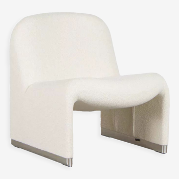 Giancarlo Piretti Alky Lounge Chair in White Bouclé Fabric for Anonima Castelli