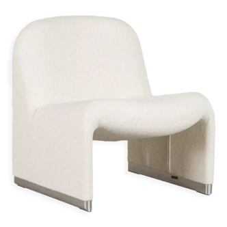 Giancarlo Piretti Alky Lounge Chair in White Bouclé Fabric for Anonima Castelli