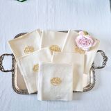 6 Serviettes en tissu de coton avec anagramme "GB", jaune clair, broderie damassée.
