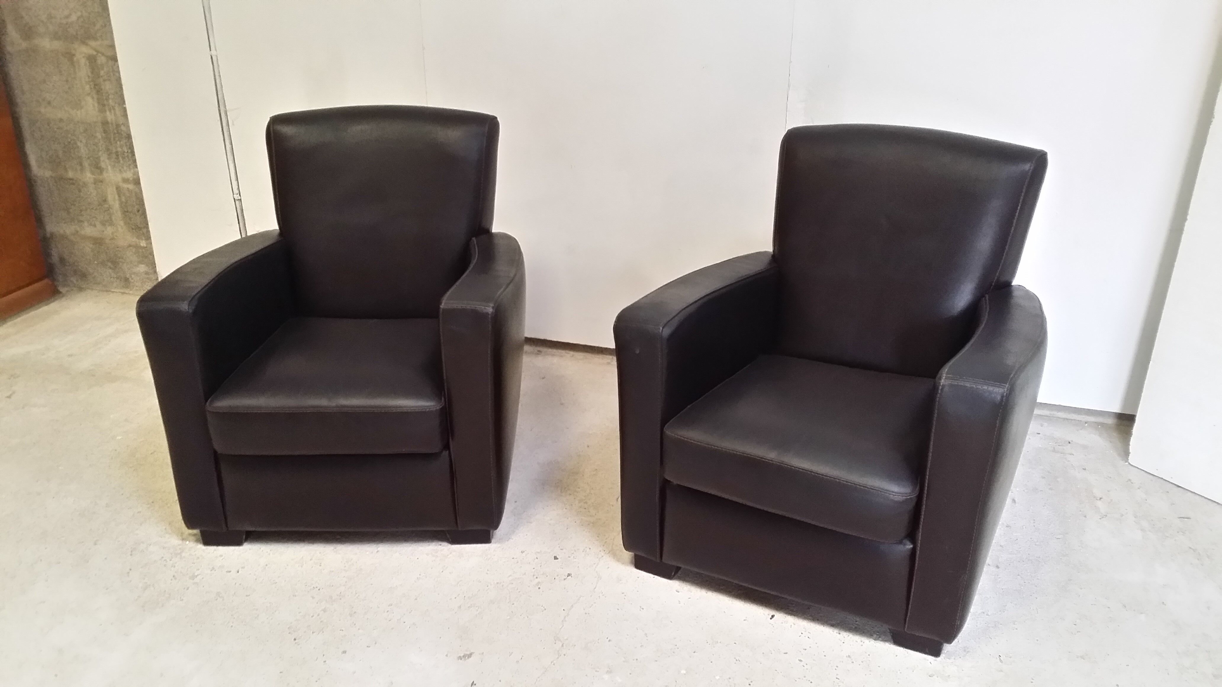 Pair of leather club armchairs