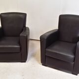 Pair of leather club armchairs