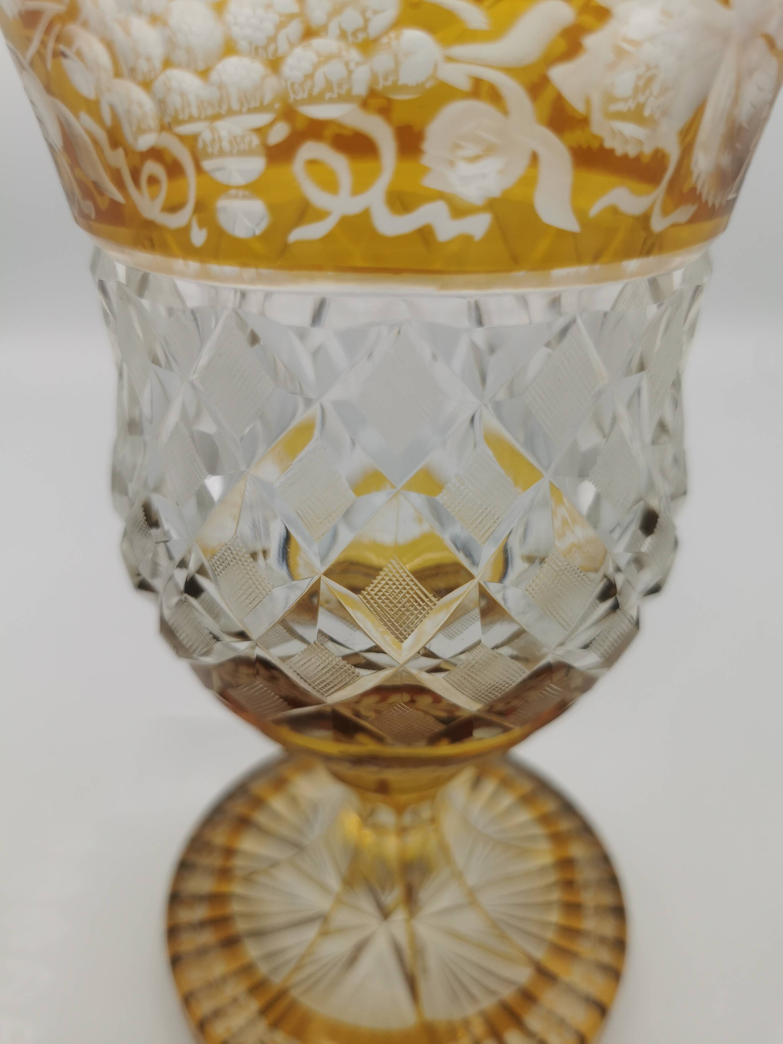 Amber yellow Bohemian crystal vase